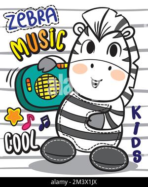 Cute zebra cartoon illustration for kids t shirt design Stock Vector