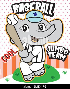 Cute elephant baseball player cartoon for t shirt design Stock Vector