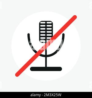 Mute microphone icon, no sound voice, silent mode. Vector illiustration. Black microphone symbol shilouette, communication equipment off, voice mute b Stock Vector