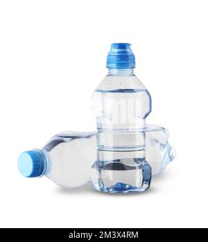 two plastic bottles with water on a white background Stock Photo