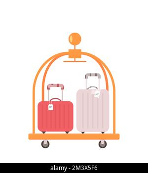 Trolley with luggage isolated on white background. Hotel interior concept Stock Vector
