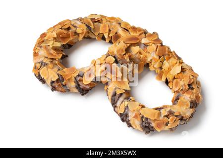 Delicious sweet single German Nougatbrezel close up isolated on white background Stock Photo