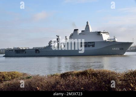 Dutch Navy warship HNLMS KAREL DOORMAN on River Thames in London Stock Photo
