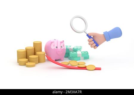 Magnifying Glass On A Few Stacks Of Money Coins Stock Photo