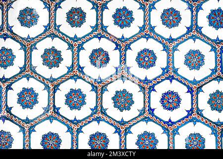 Ottoman Iznik hexagon tile with floral patterns. Stock Photo