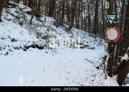 snow covered dirt road in winter Stock Photo