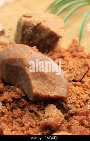 Jaggery traditional cane sugar cube on table  Stock Photo