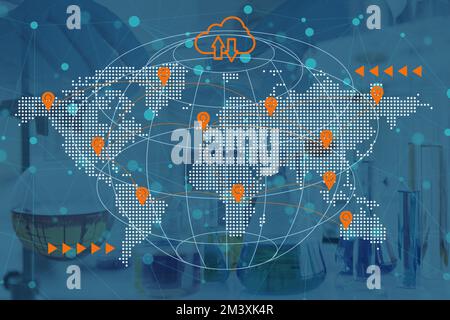 World wide shipping and Logistics Industry concept. World map with destination point for import export. Stock Photo