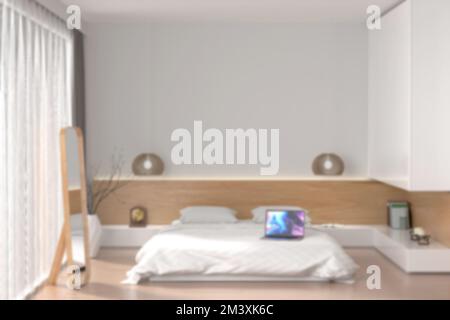 3D. blur beautiful minimalistic luxury bedroom decoration interior for background Stock Photo