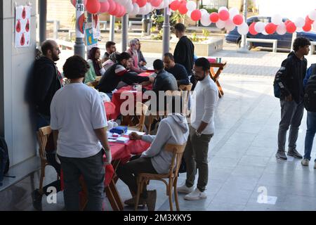 Cairo, Egypt, December 13 2022: a blood donation campaign for children with thalassemia, with stations for registeration, checking donor blood pressur Stock Photo