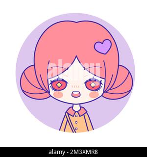 Trendy chibi portrait of excited cute girl with pink hair buns Stock Vector
