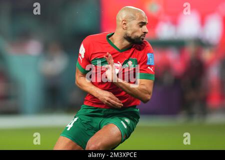 Sofyan Amrabat of Morocco during the FIFA World Cup Qatar 2022 match, Play-off fort third place, between Japan and Spain played at Khalifa International  Stadium on Dec 17, 2022 in Doha, Qatar. (Photo by Bagu Blanco / PRESSIN) Stock Photo