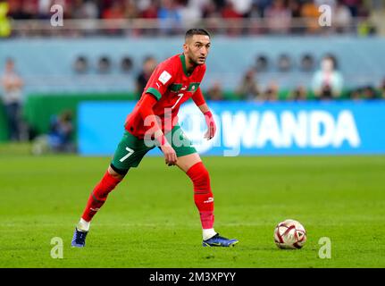 Morocco's Hakim Ziyech during the FIFA World Cup third place play-off match at the Khalifa International Stadium, Doha. Picture date: Saturday December 17, 2022. Stock Photo