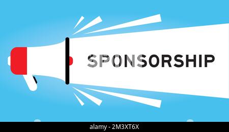 Color megaphone icon with word sponsorship in white banner on blue background Stock Vector