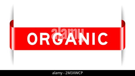 Red color inserted label banner with word organic on white background Stock Vector