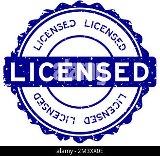 Grunge blue licensed word round rubber seal stamp on white background Stock Vector
