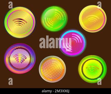 Circle button internet Wi-fi wireless icon set modern technology element abstract background vector illustration graphic design Stock Vector