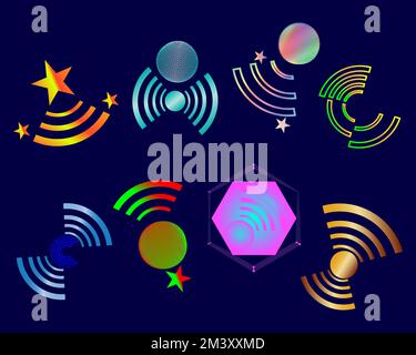 Collection of Icons internet Wi-Fi wireless connection networking website sharing abstract background vector illustration Stock Vector
