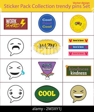 Sticker Pack Collection of trendy pins Set of cool patches vector design Stock Vector