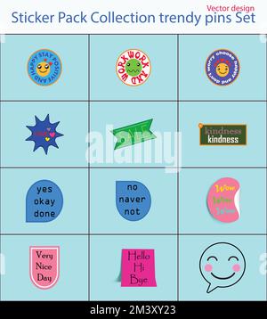 Sticker Pack Collection of trendy pins Set of cool patches vector design Stock Vector