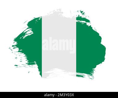 National flag of Nigeria painted with stroke brush on isolated white ...