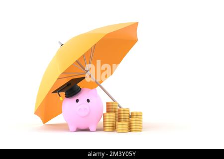 3D. Piggy bank with coins under an yellow umbrella Stock Photo - Alamy