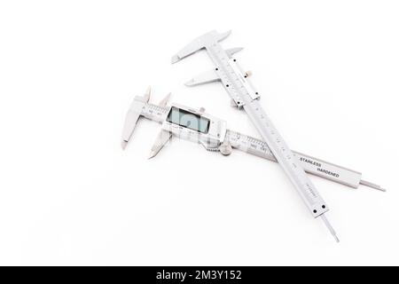 Two Vernier Calipers - Digital and Analog isolated on white background Stock Photo
