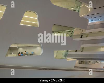 Interior of Zaha Hadid's Library and Learning Centre, University of Economics and Business (WU), Vienna, Austria, Europe Stock Photo