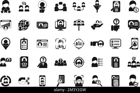 Know your client icons set simple vector. Card cms. Data customer Stock Vector