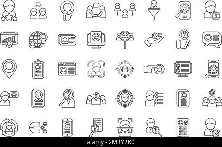 Know your client icons set outline vector. Card cms data. Customer ...