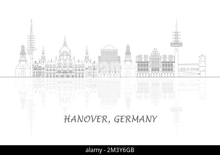 Outline Skyline panorama of city of Hanover, Germany - vector illustration Stock Vector