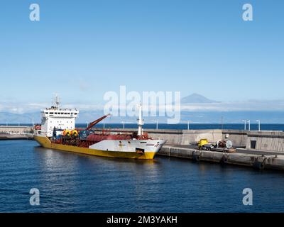 La Gomera, Spain; November 6th 2022: Views to el Teide from San Sebastian de la Gomera harbour Stock Photo