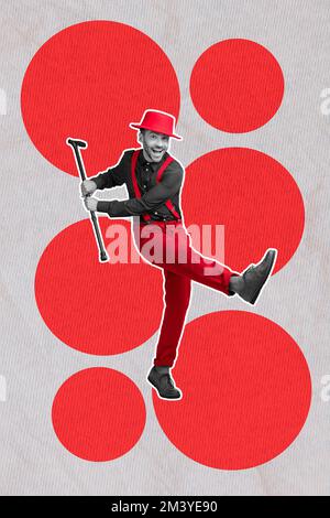 Photo collage artwork minimal picture of happy smiling pin up guy dancing having fun isolated drawing background Stock Photo