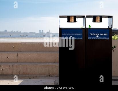 Two black trash cans. Stock Photo