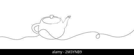 Teapot continuous line drawing, one line. One continuous line on a white background. Vector illustration Stock Vector