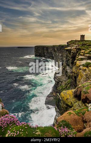 High above the cliffs, the Kitchener Memorial, Orkney Islands, United Kingdom Stock Photo