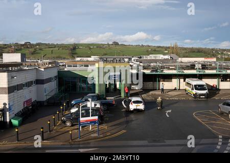 Out-patients entrance, Airedale General Hospital, an NHS Hospital at Steeton with Eastburn near Keighley, West Yorkshire. Stock Photo