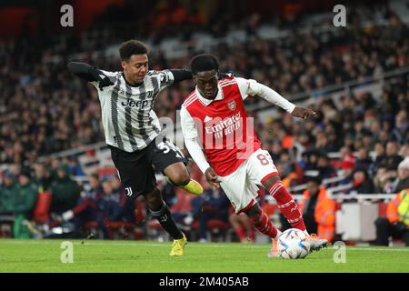 London, UK. 17th Dec, 2022. Amario Cozier-Duberry of Arsenal during the Club  Friendly match between Arsenal and Juventus at the Emirates Stadium,  London, England on 17 December 2022. Photo by Joshua Smith.