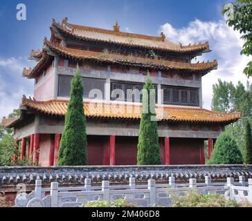 The Shaolin Monastery, also known as Shaolin Temple, is a famous monastic institution that gave rise to the birth of Chan Buddhism and Shaolin Kung Fu Stock Photo