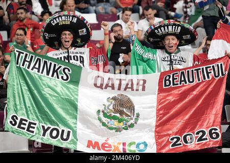 Doha, Qatar. 18th Dec, 2022. Mexican fans during the FIFA World Cup Qatar 2022 3rd Place match between Croatia and Morocco at Khalifa International Stadium on December 17, 2022 in Doha, Qatar.. Photo by David Niviere/ABACAPRESS.COM Credit: Abaca Press/Alamy Live News Stock Photo