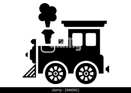 black icon of old coal train. children toy. flat vector illustration. Stock Vector