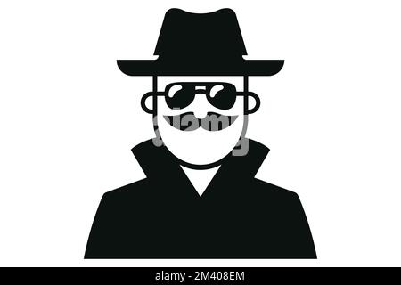 secret observer in a raincoat and hat. spy icon in dark glasses. flat vector illustration. Stock Vector