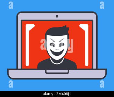 anonymous person on the internet. hacker breaks into a computer. flat vector illustration. Stock Vector