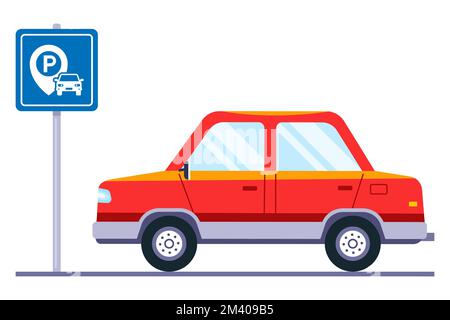 Parking space for a personal car. iron sign on the street. flat vector illustration Stock Vector