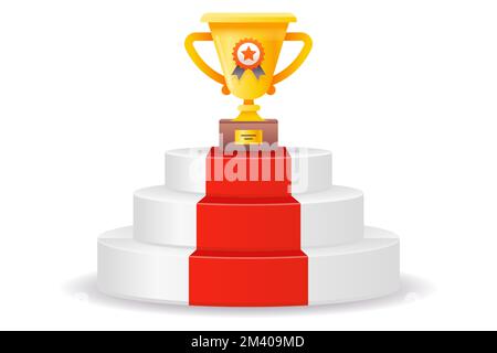 white podium with red carpet and golden cup. flat vector illustration. Stock Vector