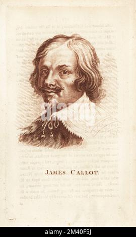 James Callot or Jacques Callot, Baroque printmaker and draftsman, c.1592-1635. Copperplate stipple engraving after a portrait by Sir Anthony van Dyck from Francis Fitzgerald’s The Artist’s Repository and Drawing Magazine, Charles Taylor, London, 1785. Stock Photo