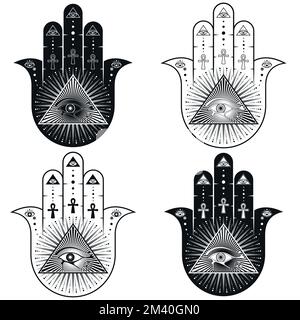 Hamsa symbol vector design with egyptian eye of horus, hand of fatima symbol Stock Vector