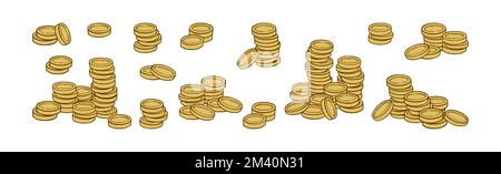 Coins pile as a symbol of wealth and luxary. Sketch of coins stack. Vector illustration isolated in white background Stock Vector