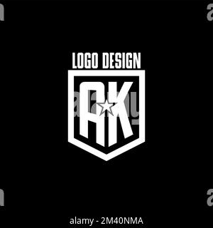 AK initial gaming logo with shield and star style design inspiration Stock Vector