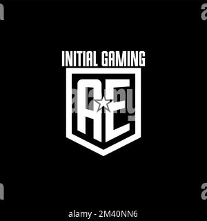 AE initial gaming logo with shield and star style design inspiration Stock Vector